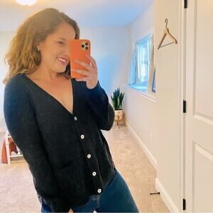 Rachel Comey Charcoal Gray Blue Lace Baby Alpaca Cardigan Sweater Small